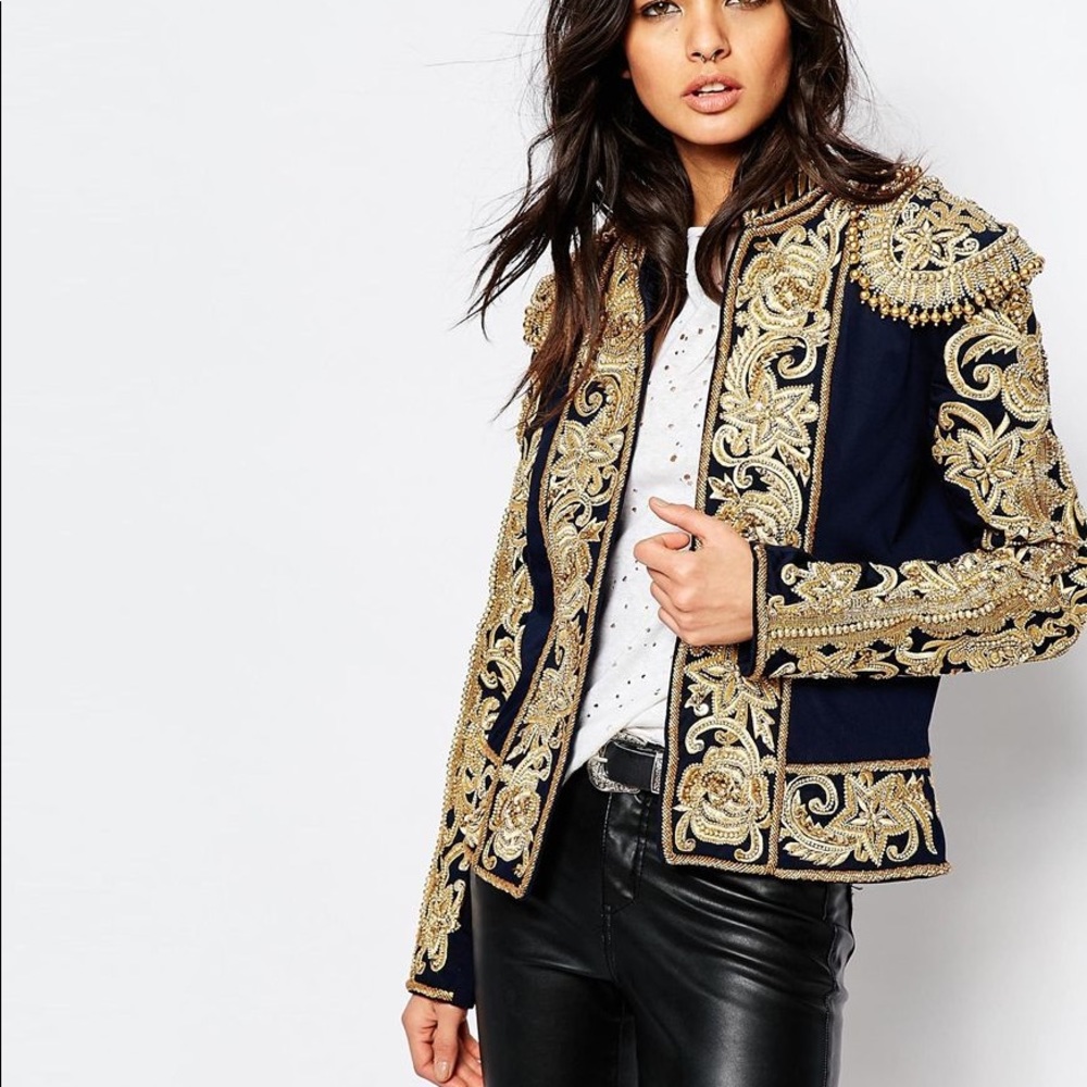 Embroidered Navy and Gold Women's Jacket